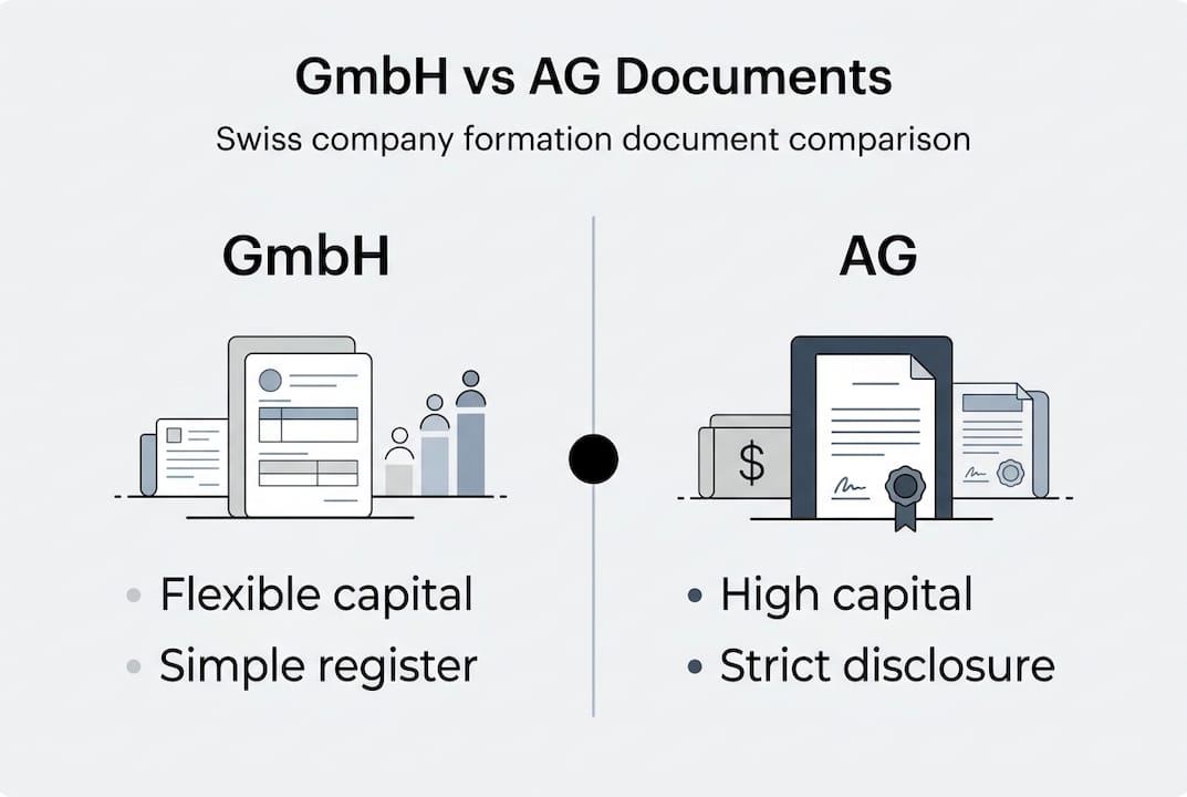 Infographic comparing GmbH and AG documents