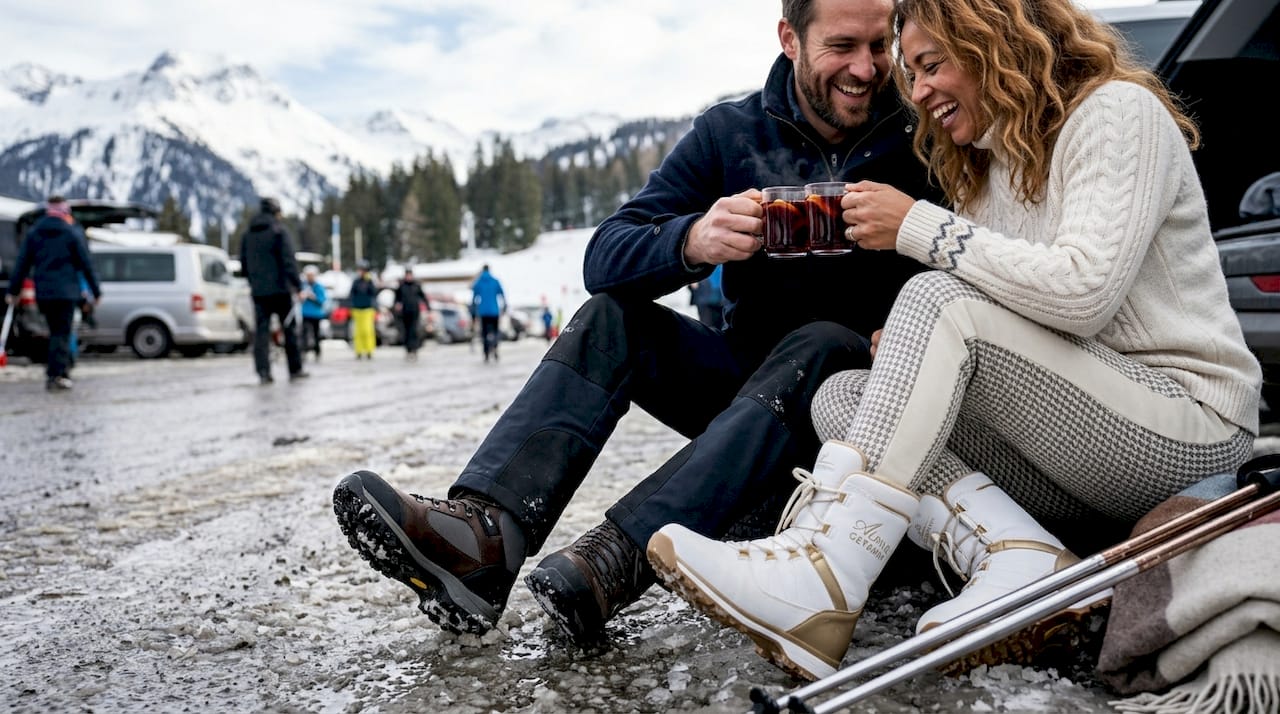 Mechanic checking ski transfer winter tyres