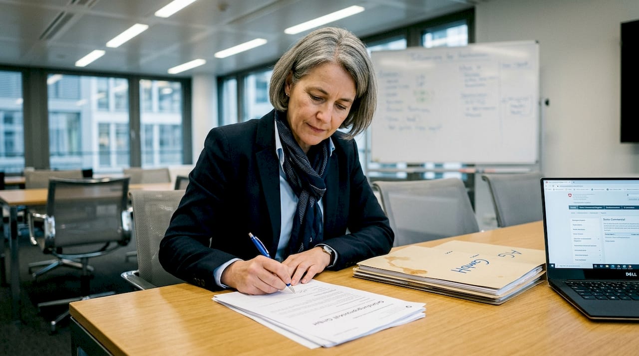 Woman signing Swiss company formation papers