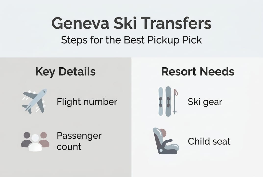 Infographic showing Geneva ski pickup steps and needs