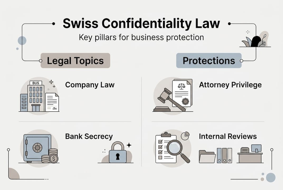 Infographic summarizing Swiss confidentiality law pillars