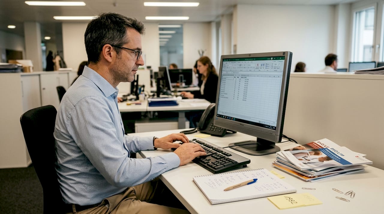 HR specialist calculating Swiss pension contributions