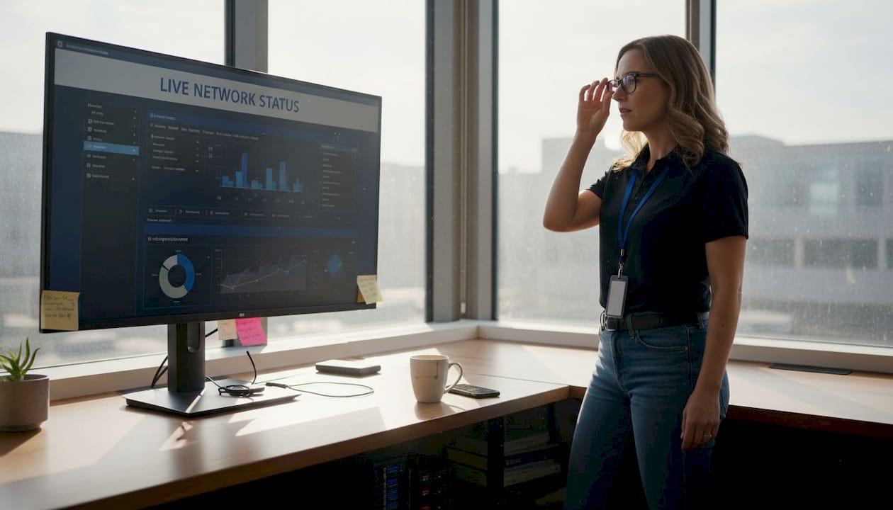 Senior banker working at Zurich corner office desk