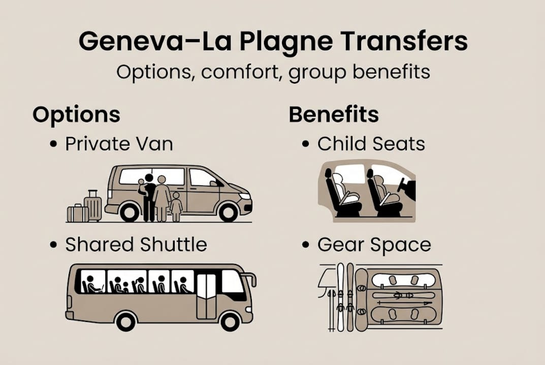 Geneva to La Plagne transfer options infographic