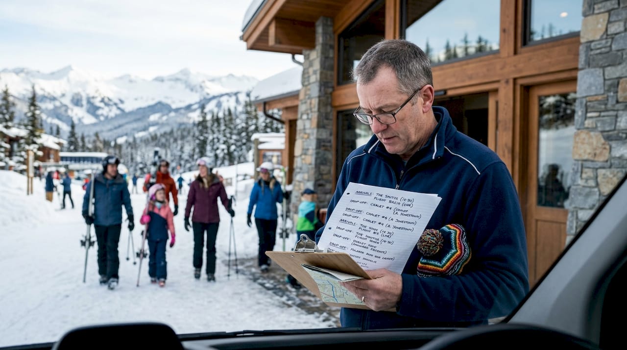 Transfer van interior ready for ski trip
