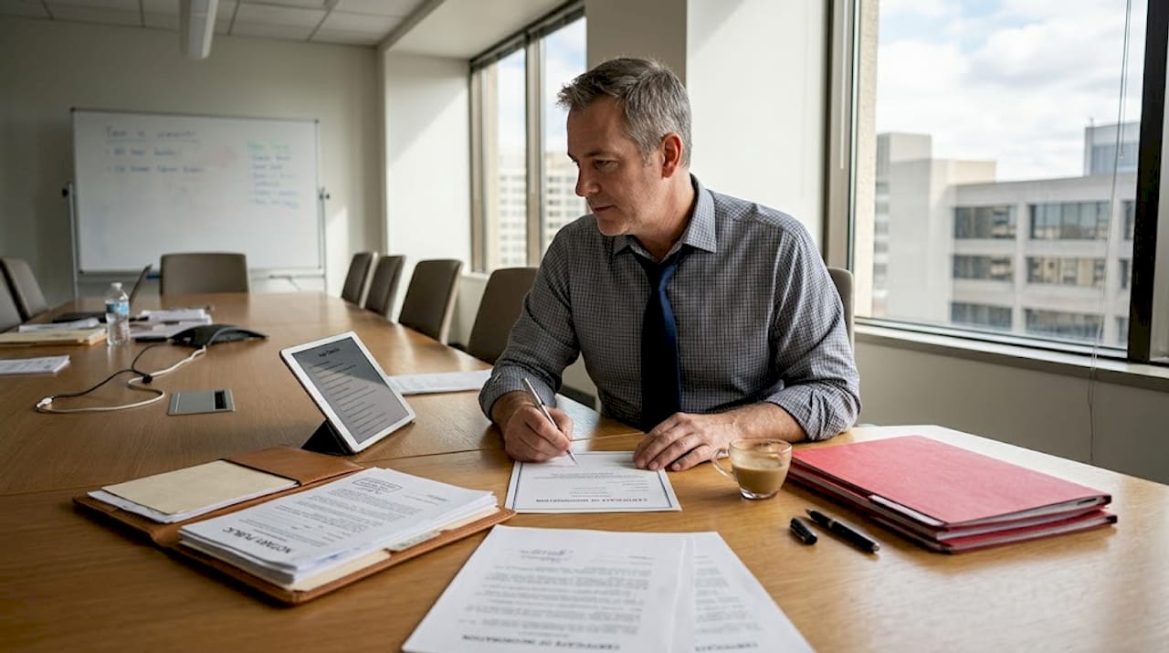 Signing legal papers for Swiss company