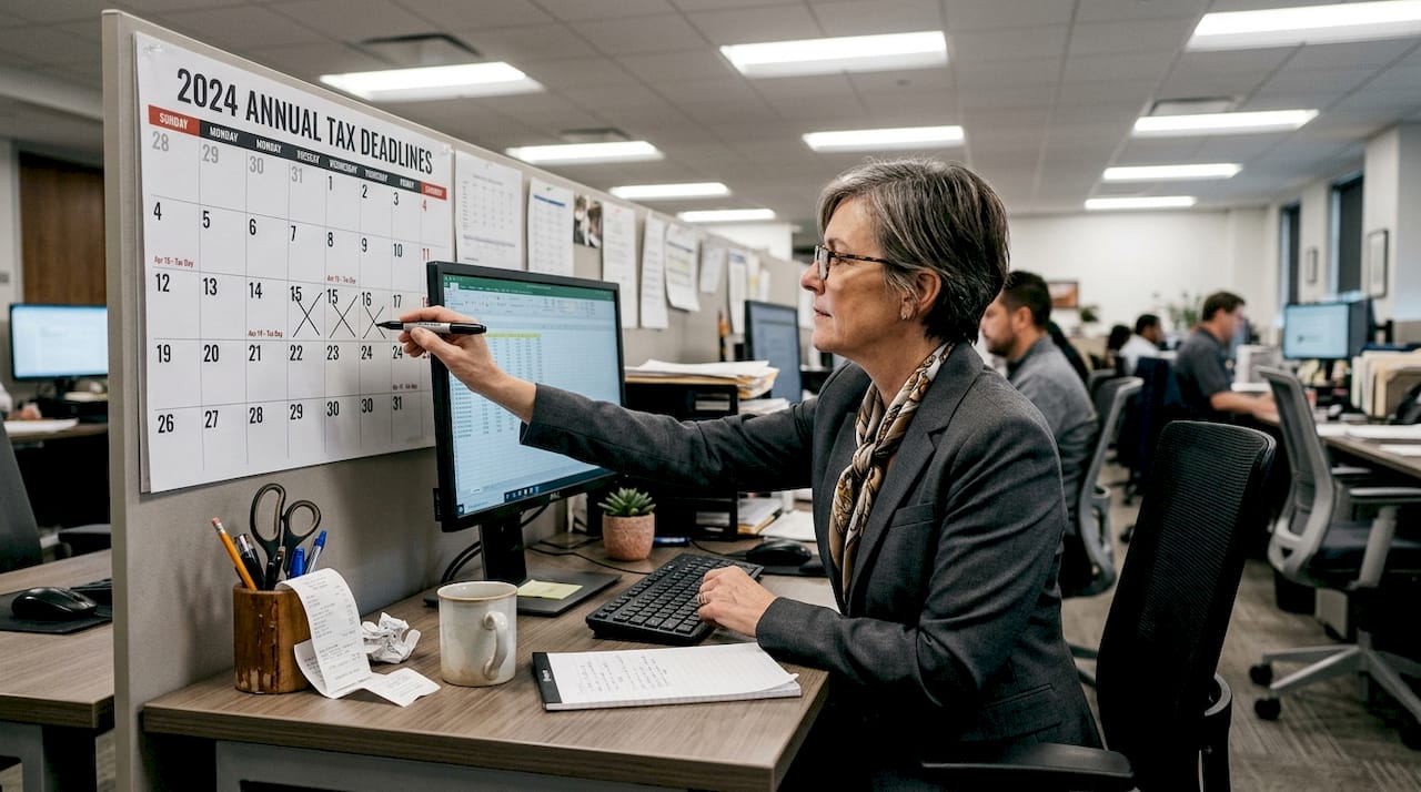 Office manager updating compliance calendar