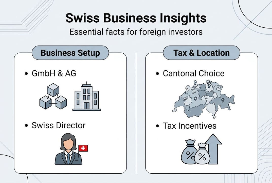 Infographic with Swiss business facts and categories