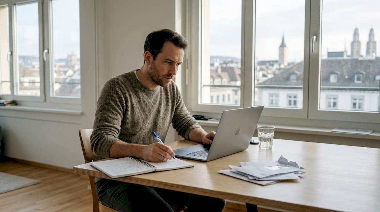 Man working in Swiss home office