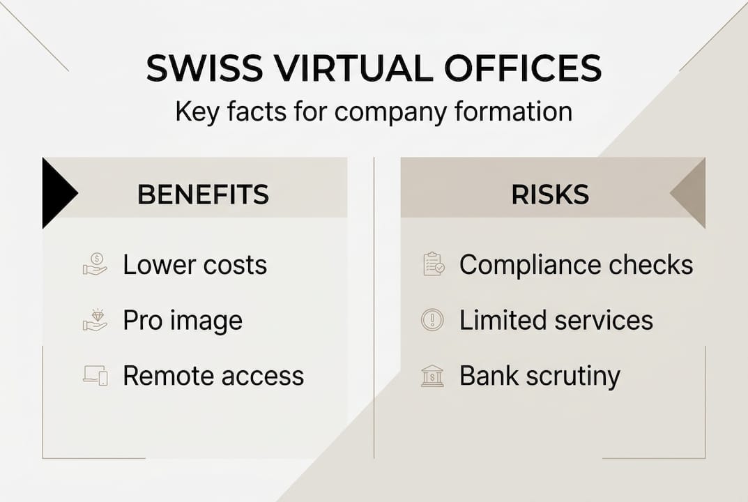 Infographic of Swiss virtual office benefits and risks