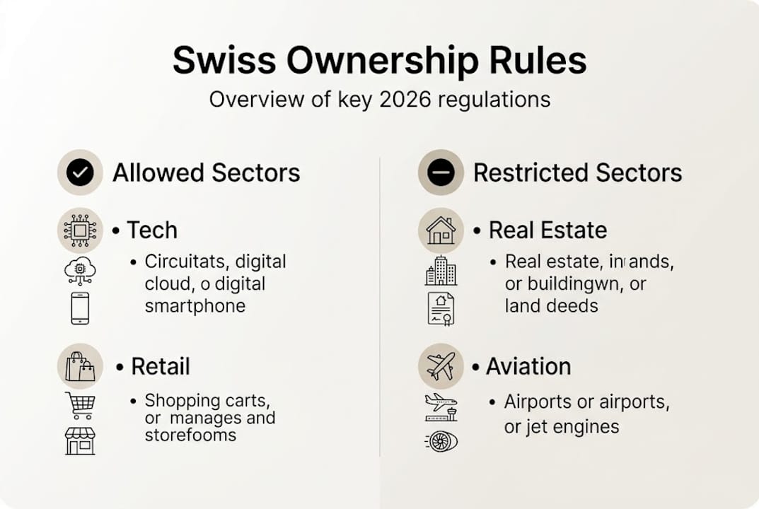 Infographic with allowed and restricted Swiss sectors