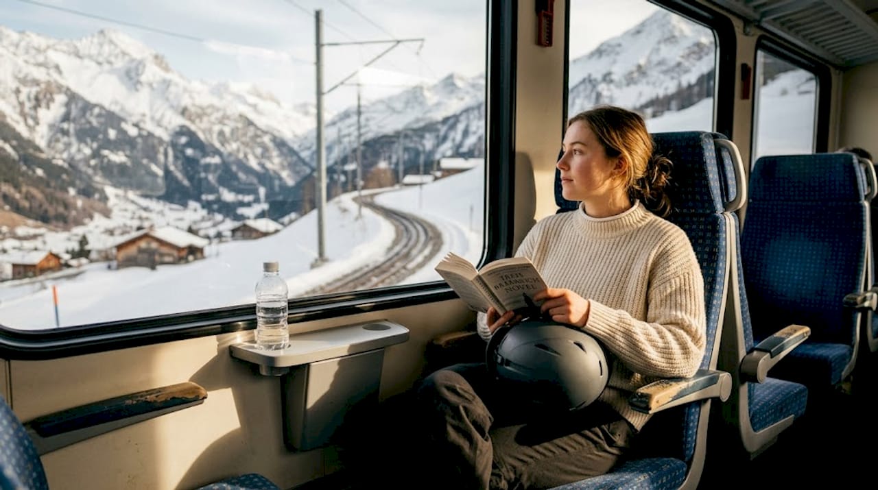 Traveller enjoying scenic train to Chamonix