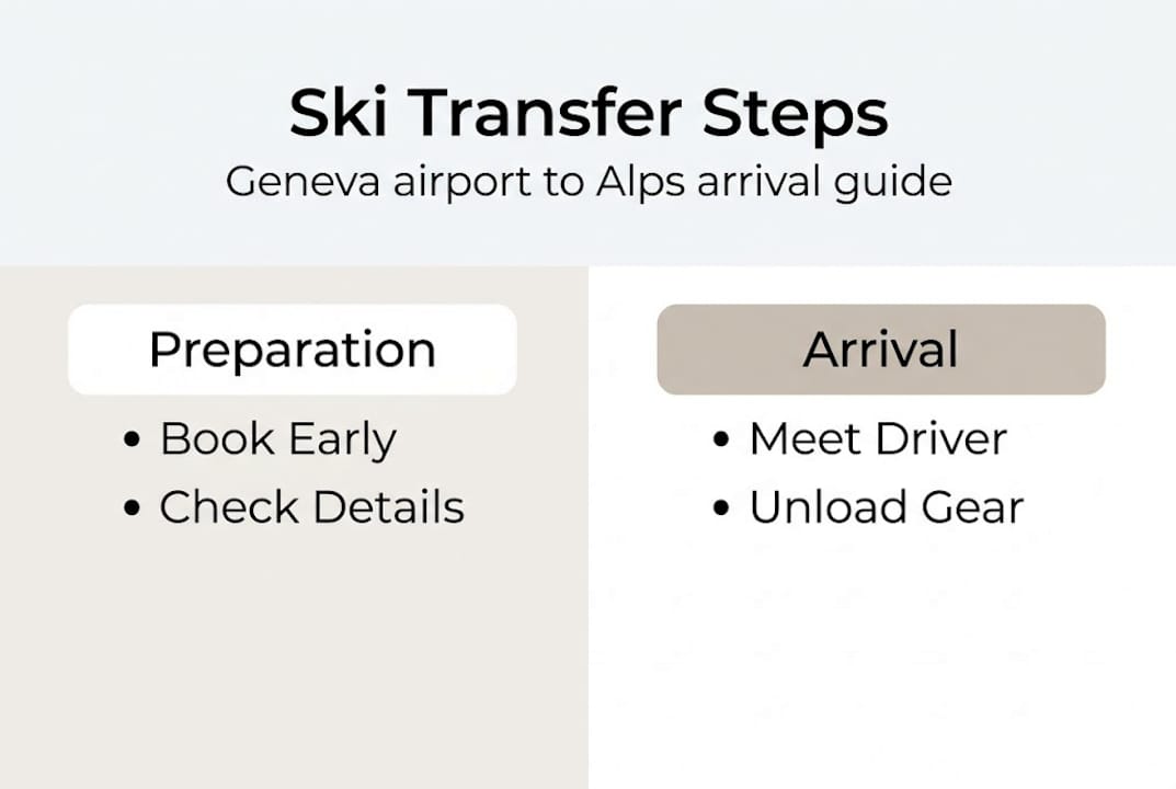 Infographic showing Geneva to Alps transfer steps