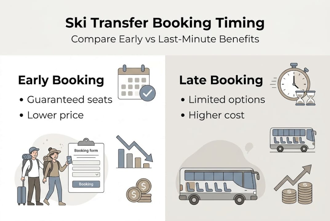 Infographic showing early versus late ski booking