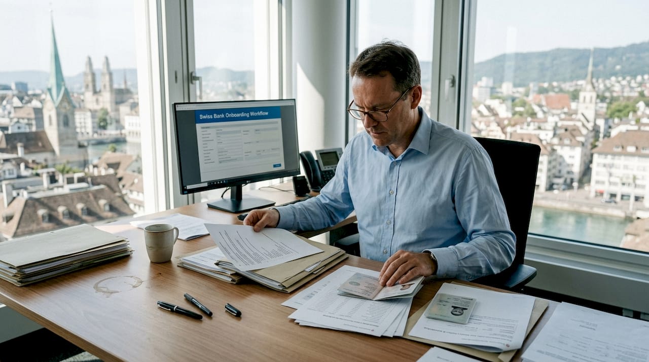 Compliance officer reviewing onboarding papers