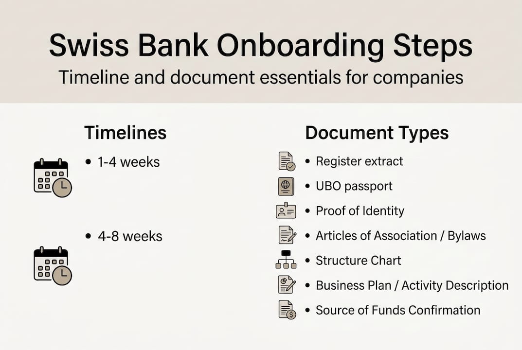 Infographic of Swiss onboarding timeline and documents