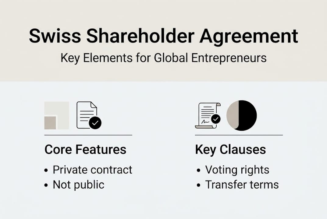 Infographic of Swiss shareholder agreement features and clauses