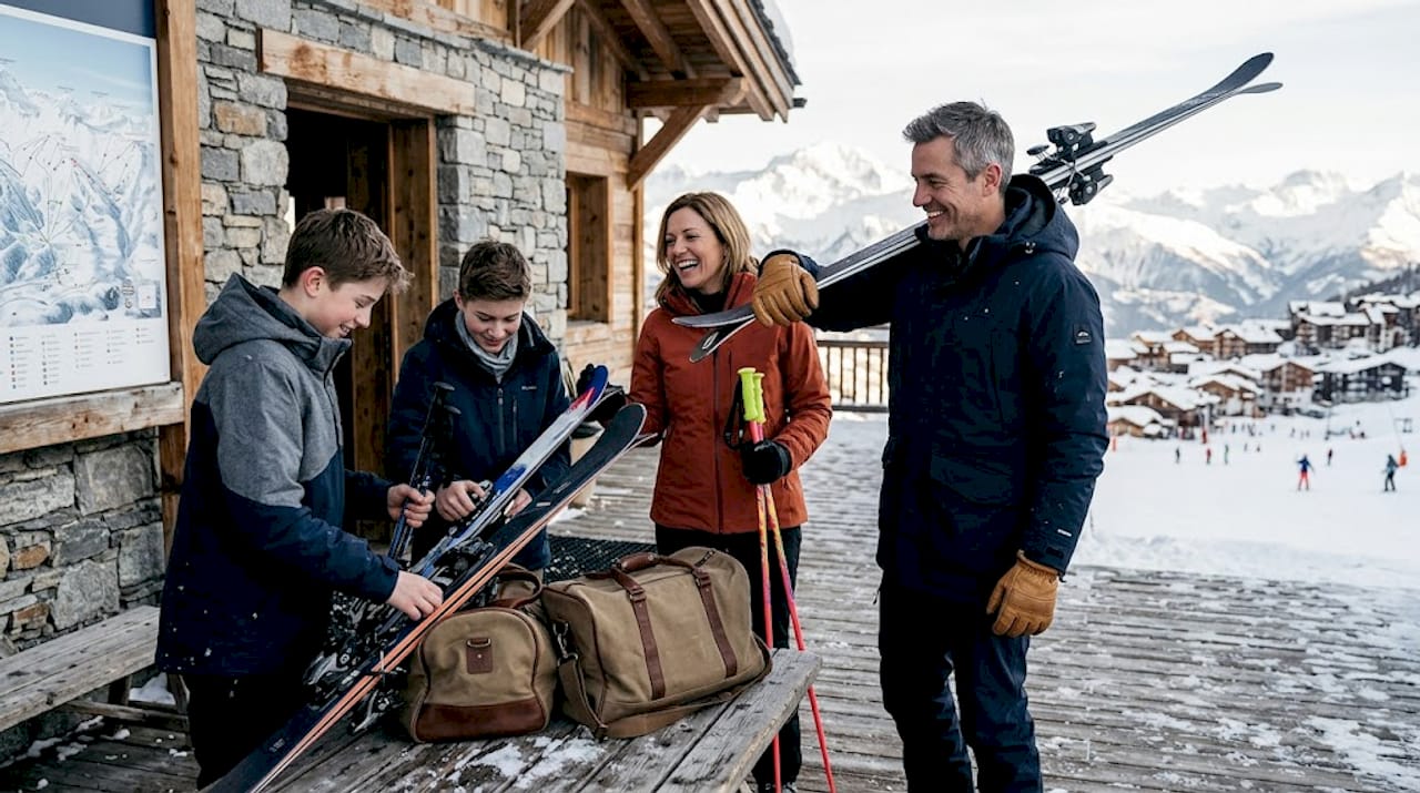 Driver loading ski gear into van