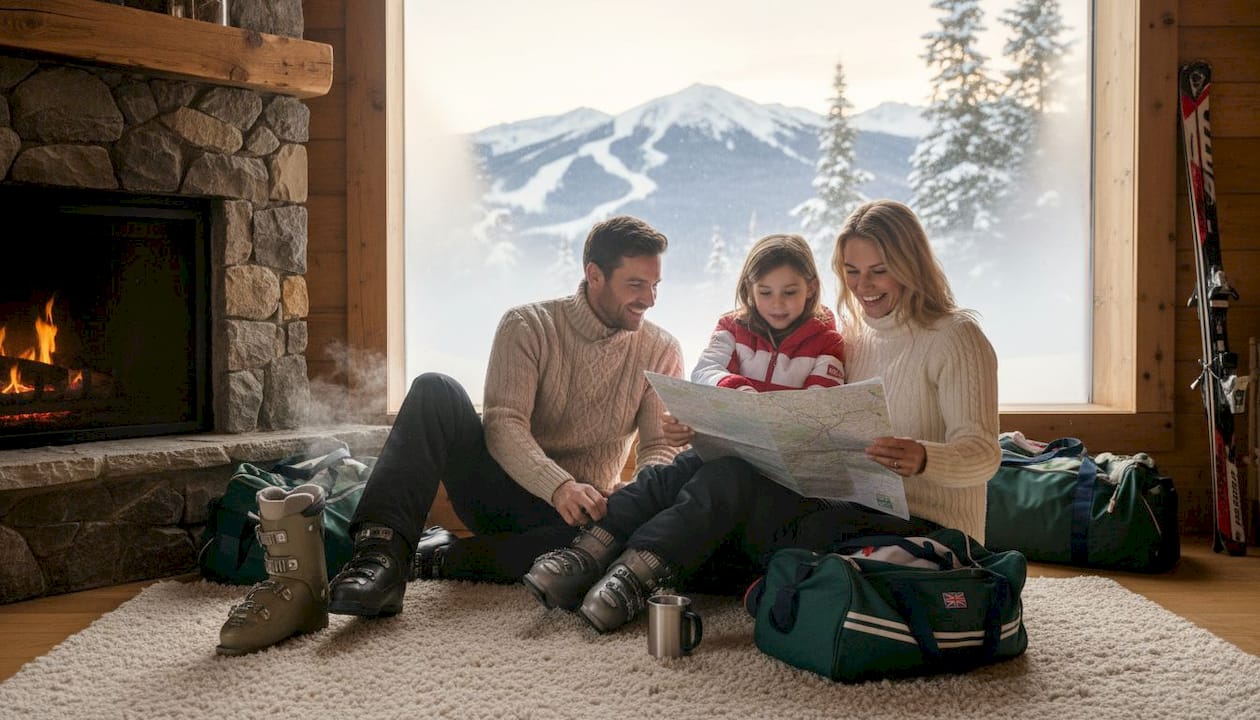Family preparing for ski transfer in minivan
