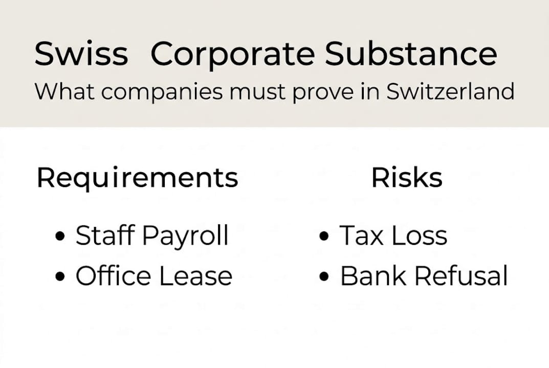 Infographic outlining Swiss substance requirements and risks