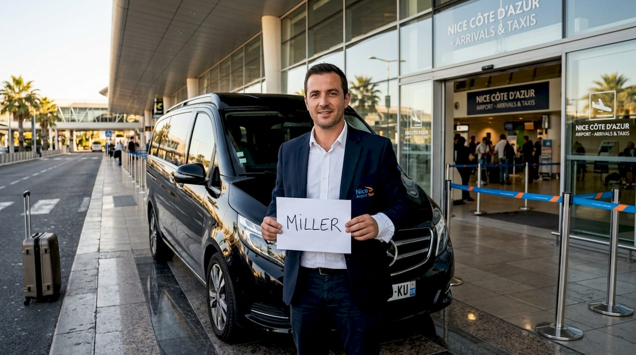 Driver waiting for arrival at Nice Airport