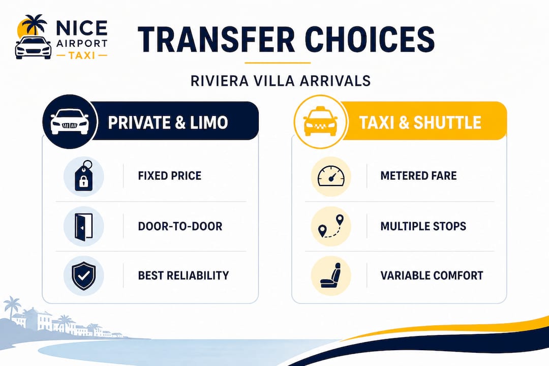 Infographic comparing Riviera transfer options side by side