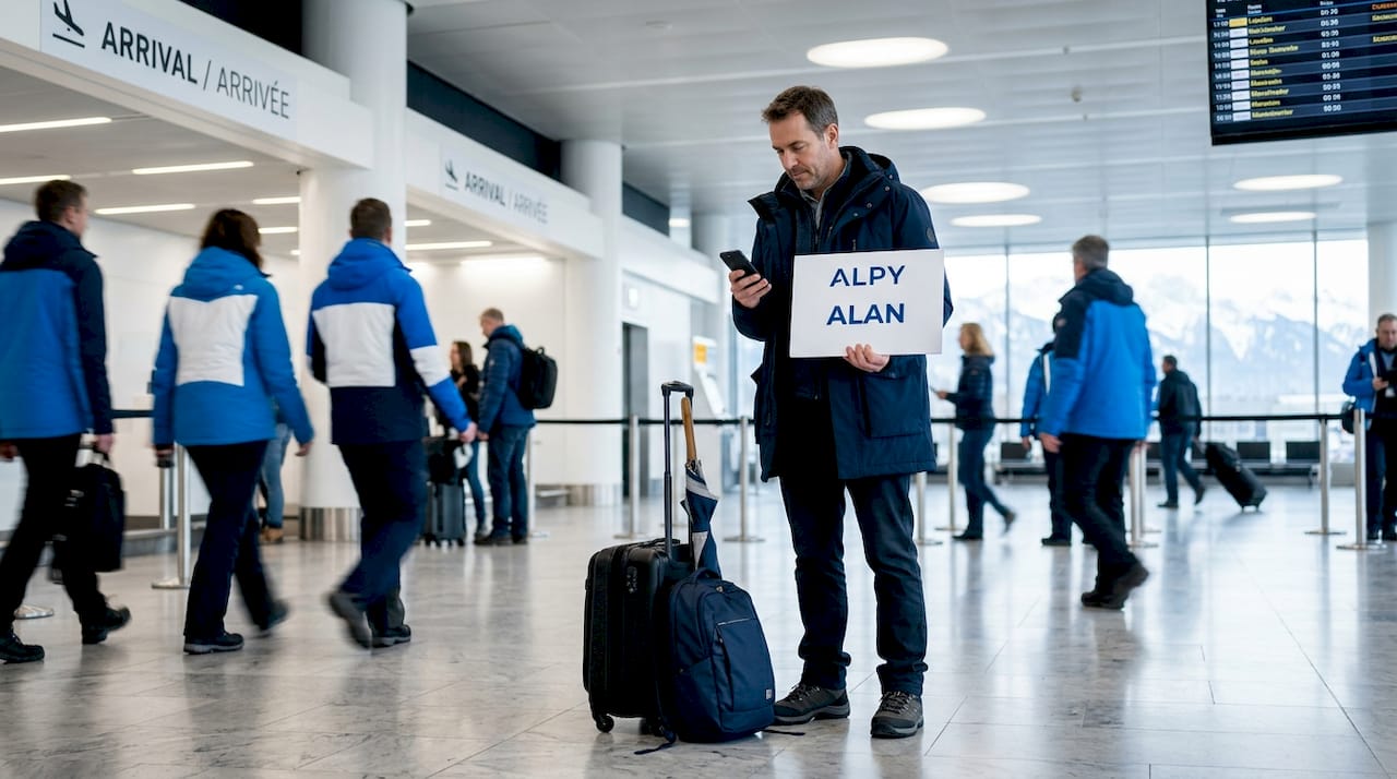 Driver waits for arrivals at Geneva airport