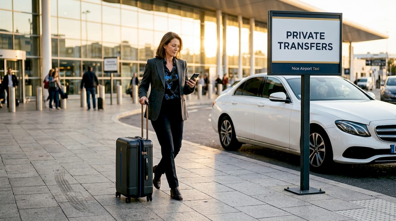 Traveler arriving at Nice Airport luxury transfer
