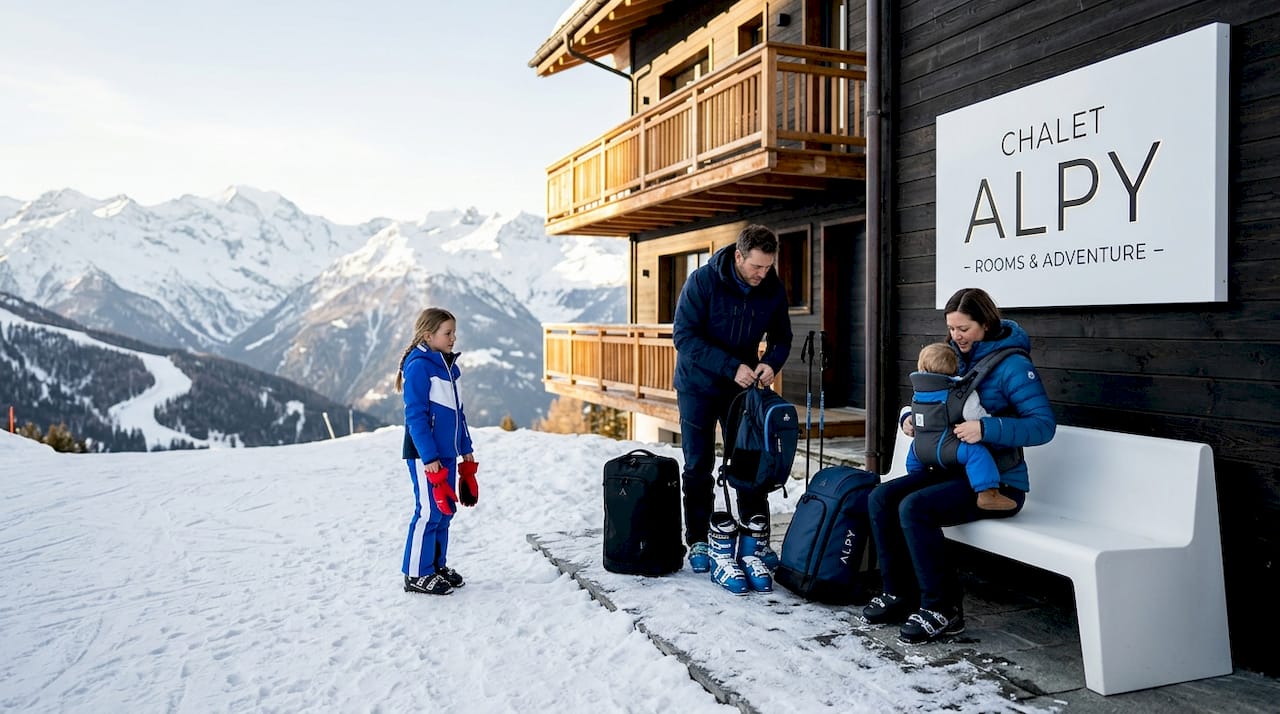 Family loading minivan for ski transfer