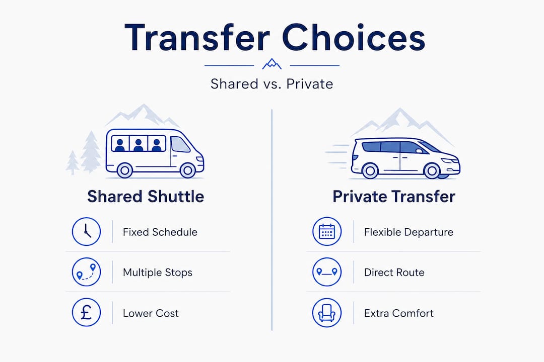 Infographic comparing shared and private ski transfers