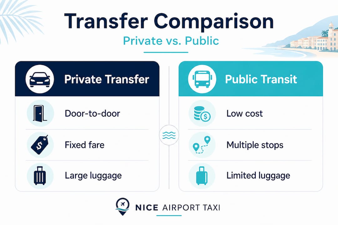 Infographic comparing private and public transfer options