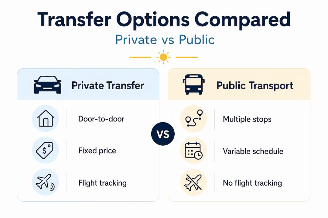Infographic comparing private and public transfer options