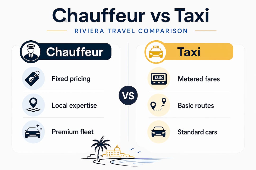 Infographic comparing Riviera chauffeur and taxi
