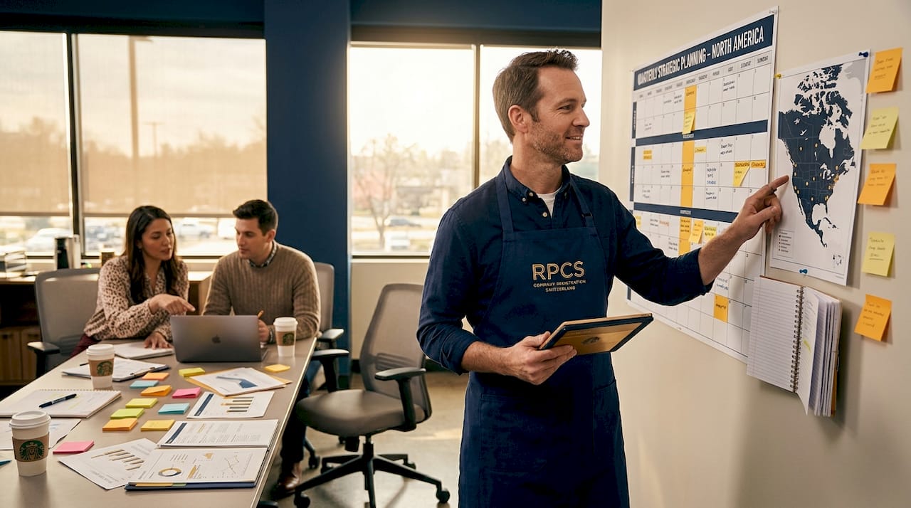 Starbucks regional office workers using planning calendar