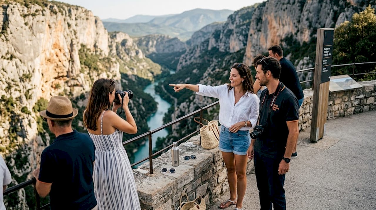 Tourists viewing Gorges du Verdon in summer