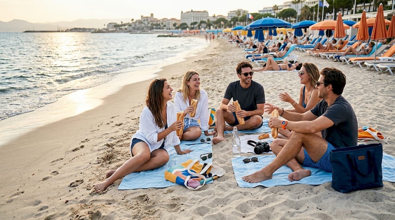 Friends relaxing on Juan-les-Pins beach