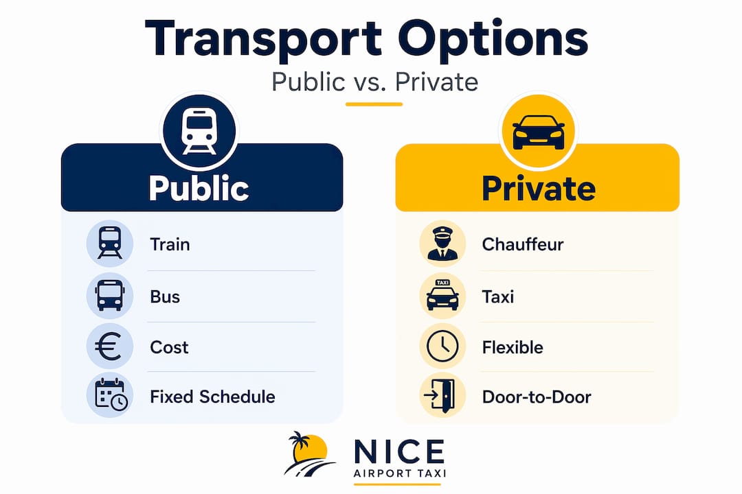 Infographic comparing public and private transport options