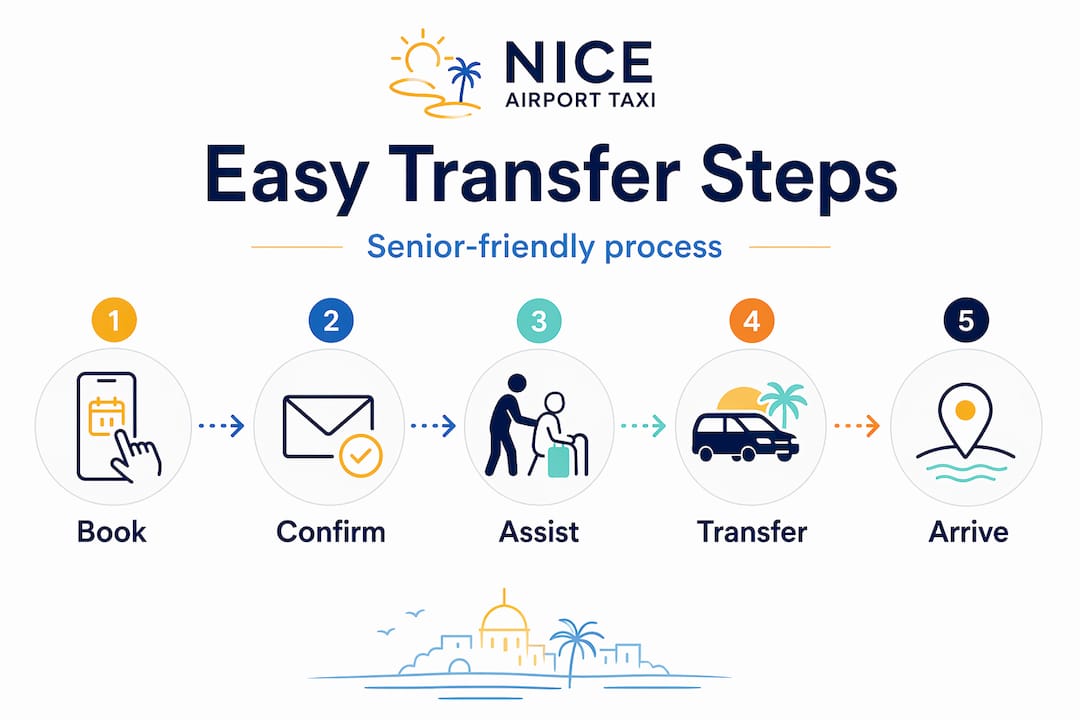Step-by-step infographic for senior airport transfer