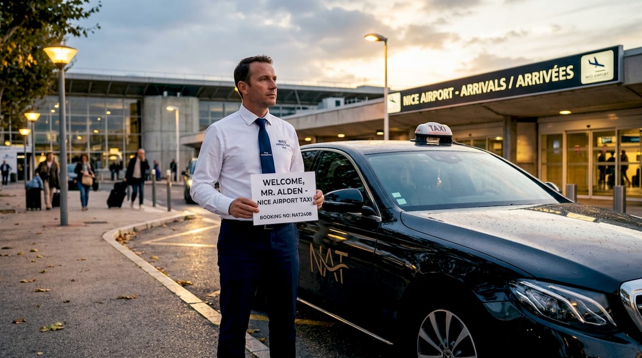 Driver waiting for arrival at Nice Airport curb