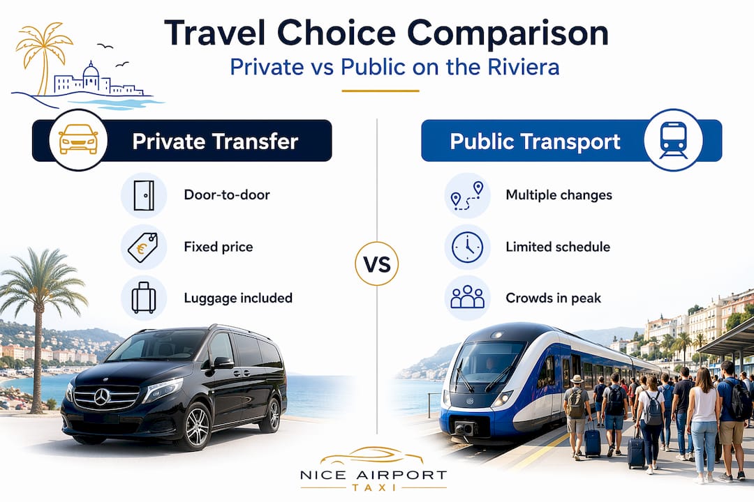 Infographic comparing private transfers and public transport