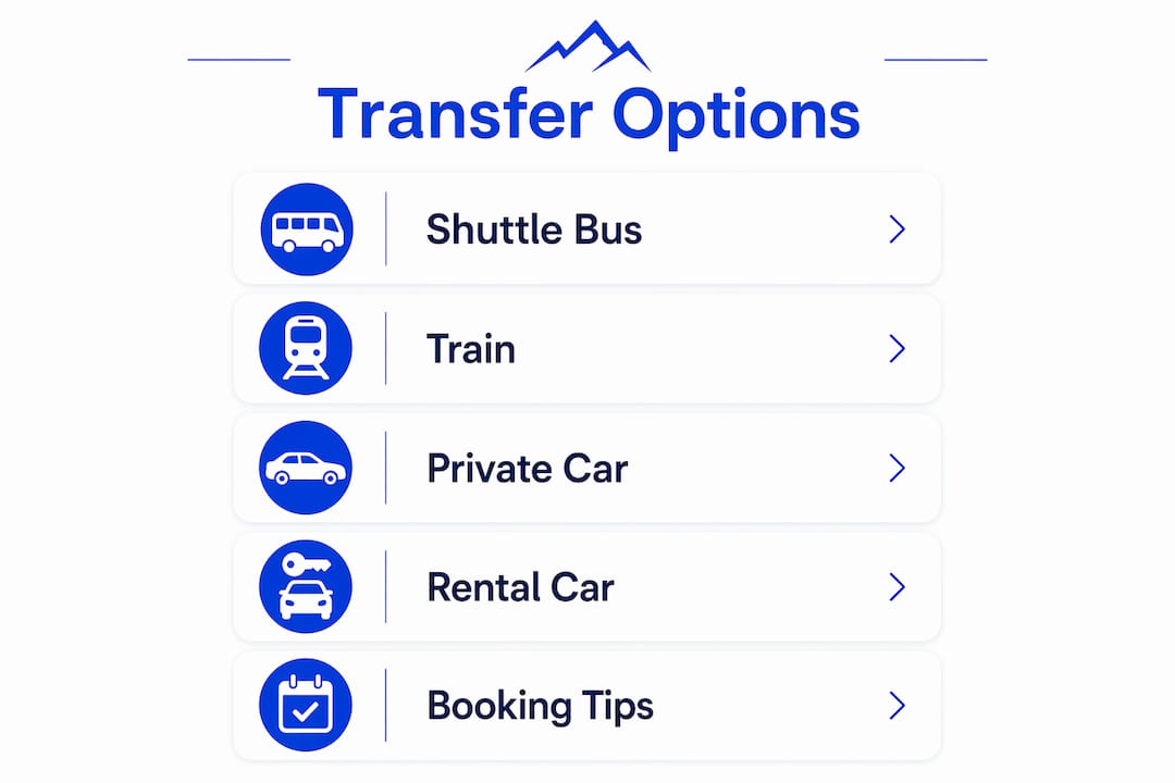 Infographic showing transfer options from Geneva Airport to the Alps