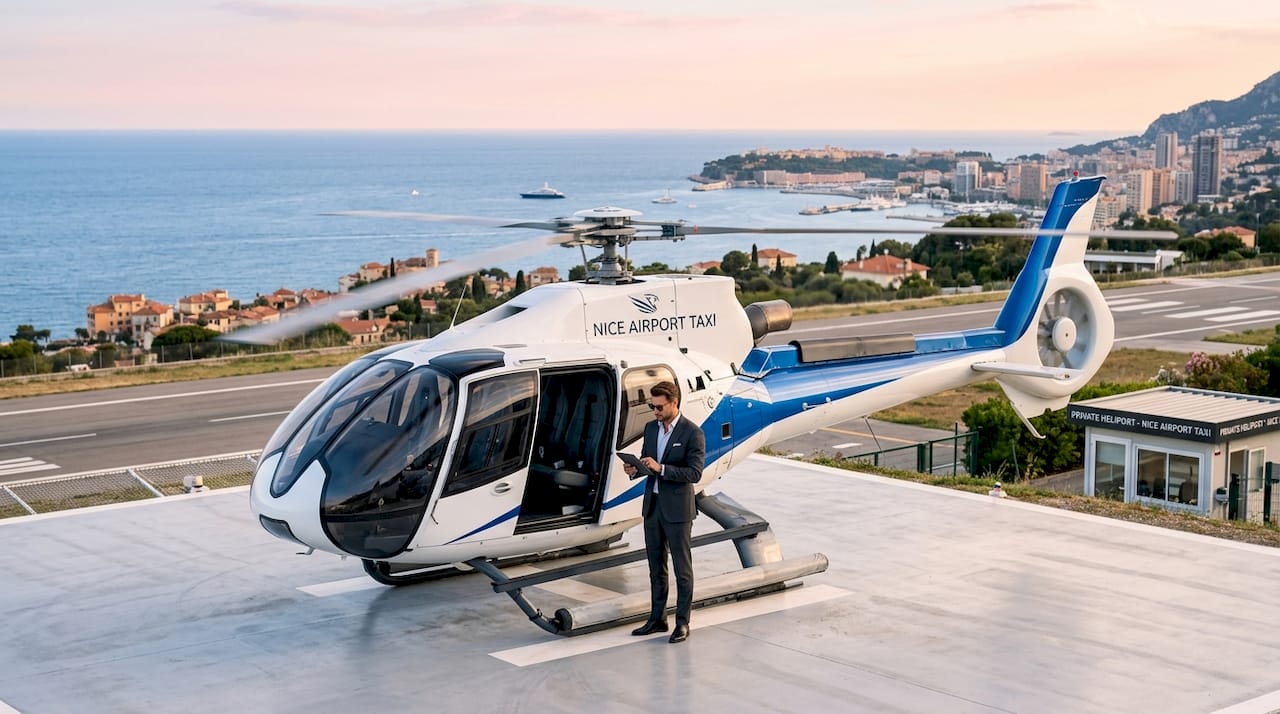 Private helicopter ready for transfer at Nice Airport