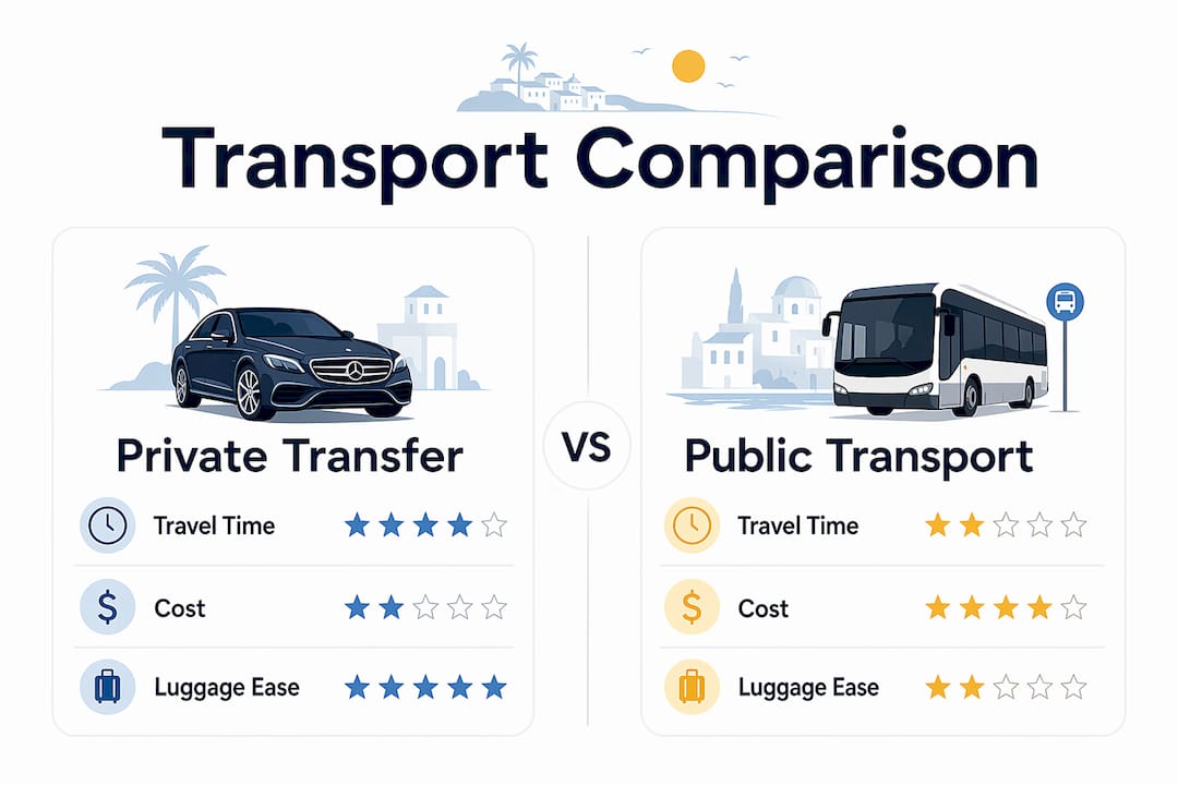 Infographic comparing transport options from Nice Airport to Monaco with focus on luggage convenience