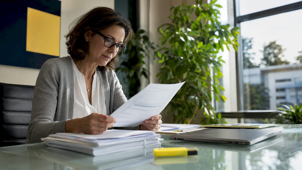 Businesswoman reviewing SEPA compliance guidelines