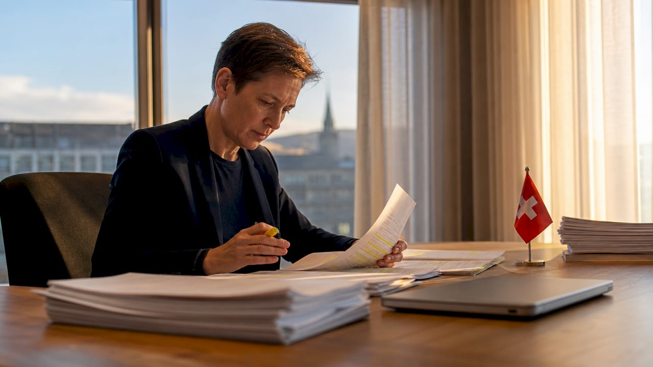 Compliance officer reviewing Swiss UBO documents