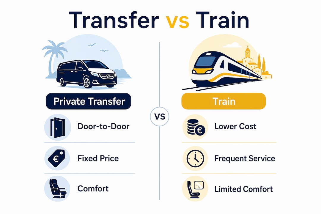 Infographic comparing private transfer and train travel
