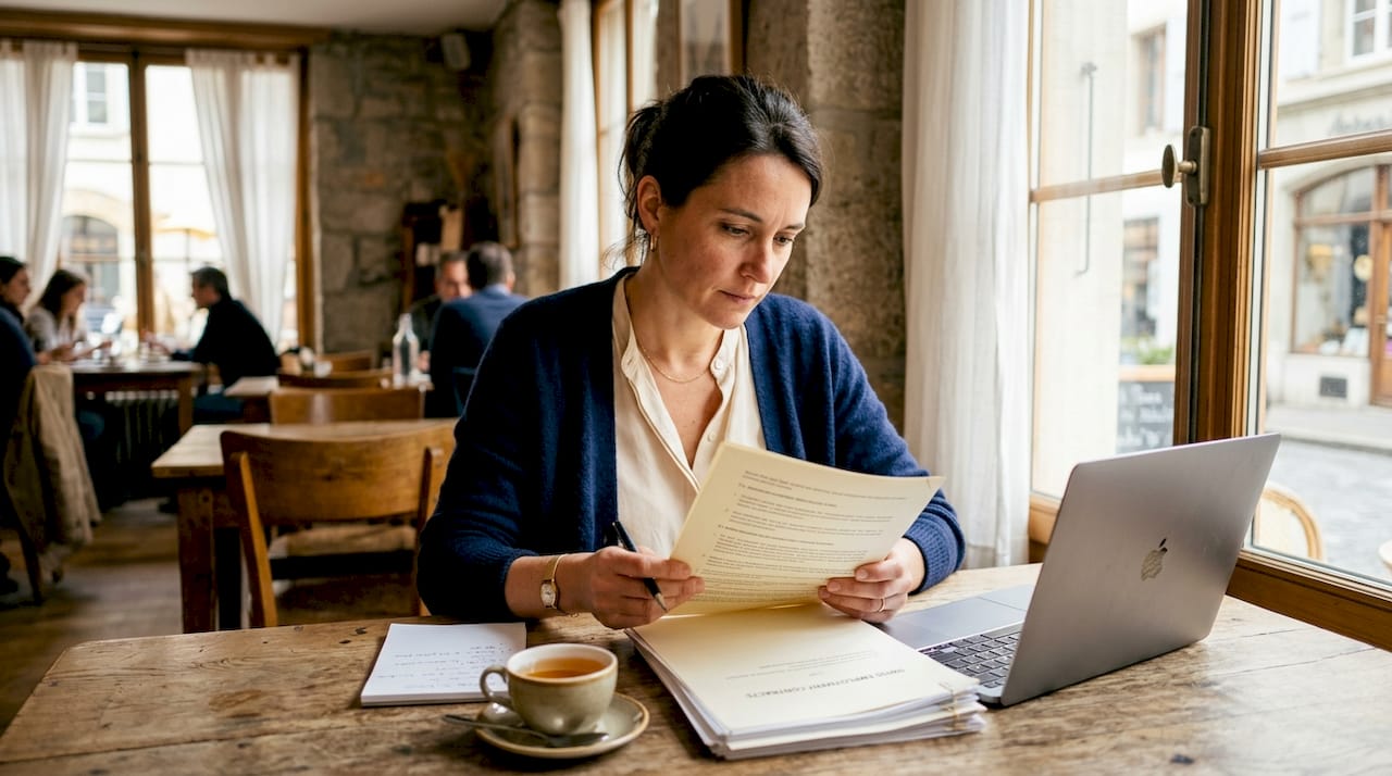 Advisor reviewing Swiss employment documents