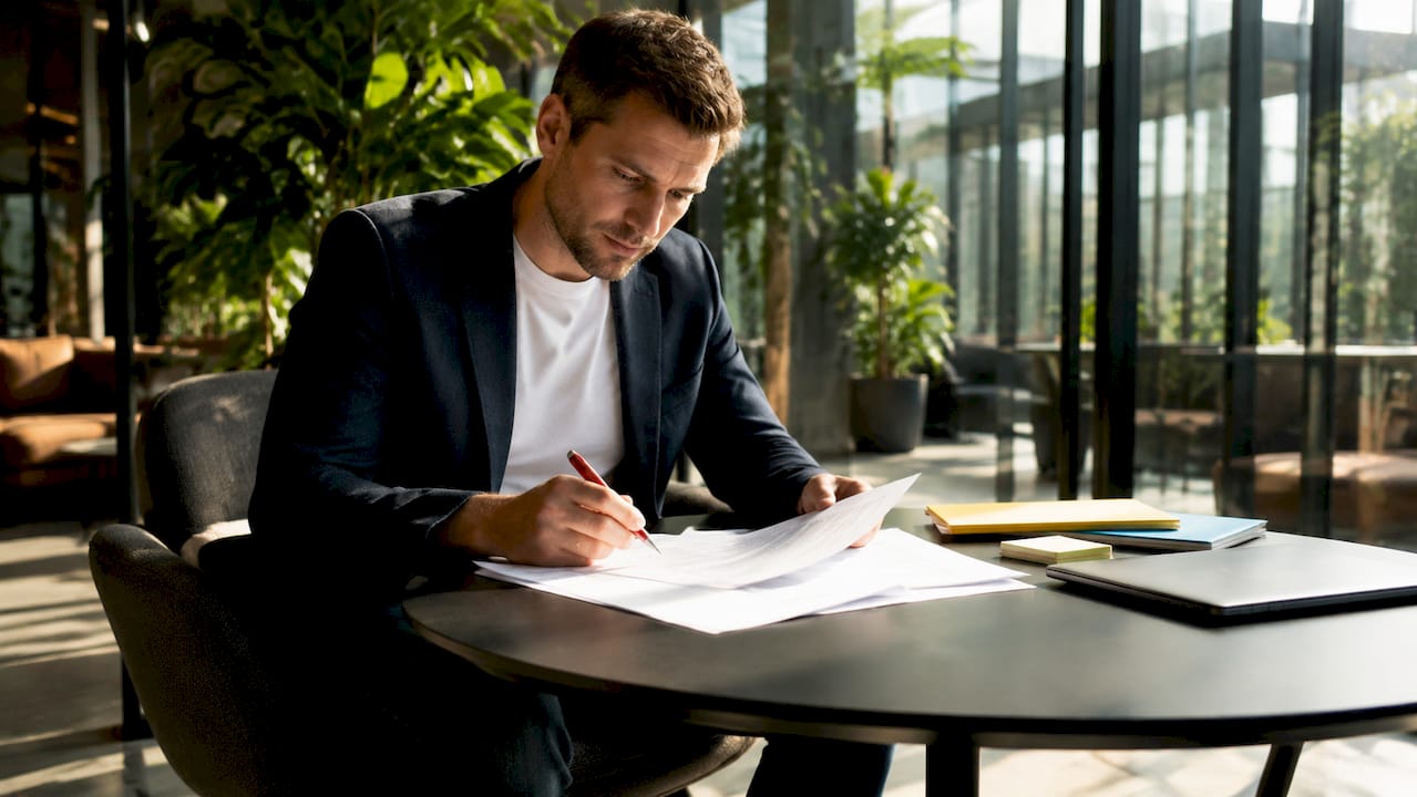 Compliance officer reviewing Swiss data protection documents