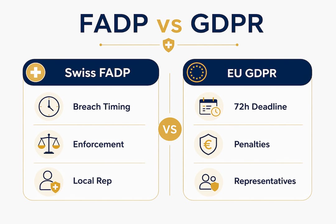 Infographic comparing Swiss FADP and EU GDPR features