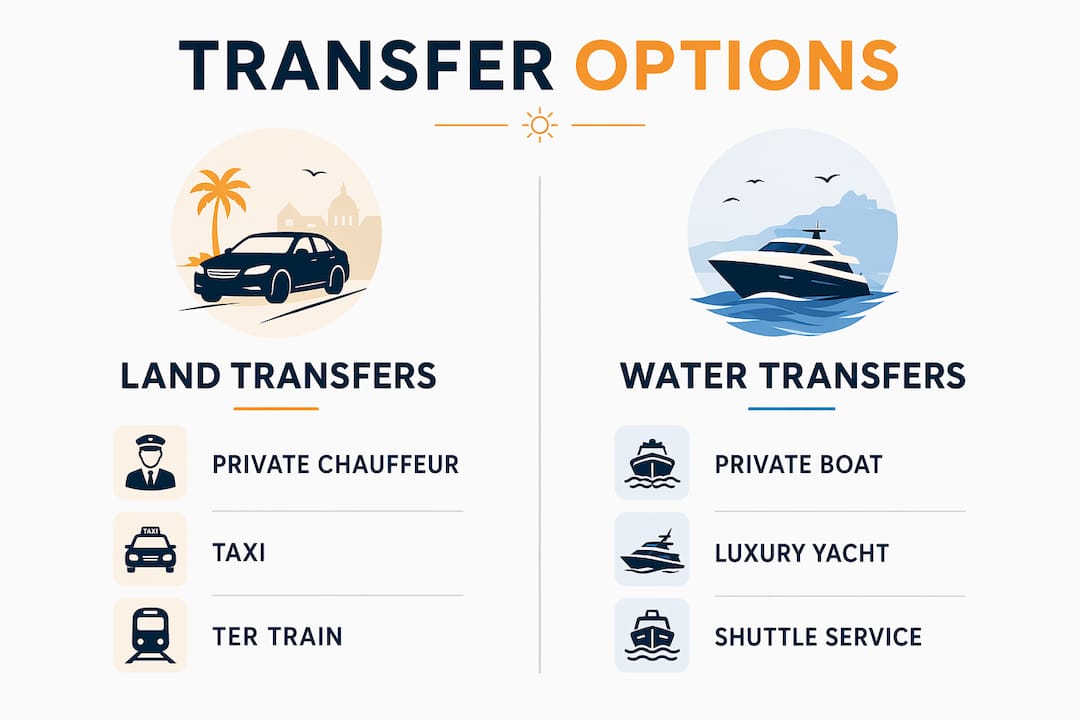 Infographic comparing land and water transfer options